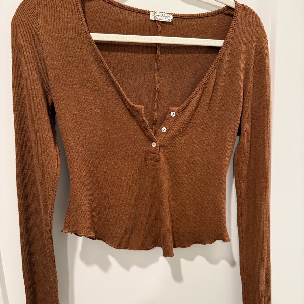 Free People Ribbed Long-Sleeve Henley